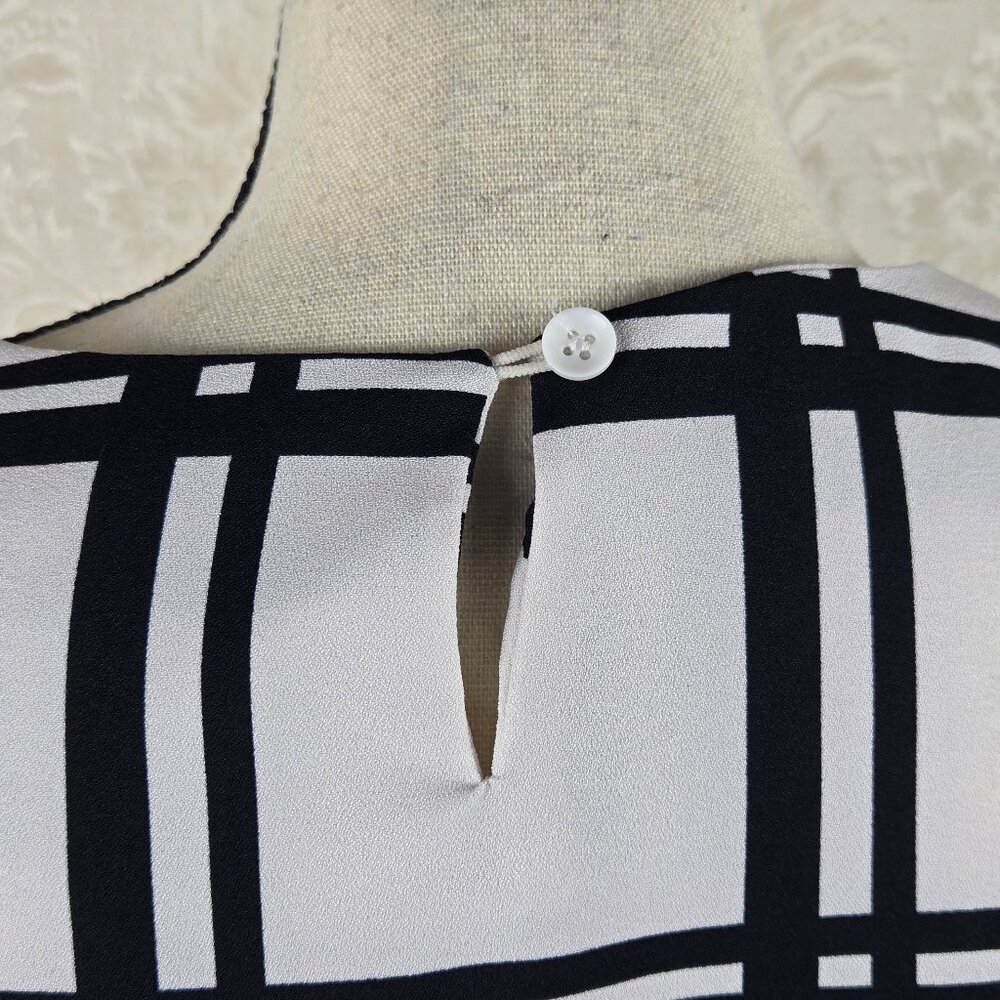 Zara Basic Sz Large White Black Plaid Blouse Roun… - image 5